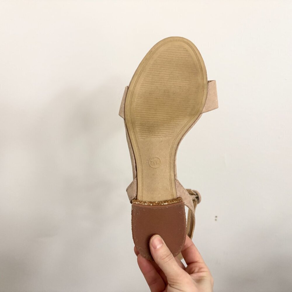 EUC Taupe Strappy Sandals w/ Glitter Heel & Ankle Strap - sz 7.5 - A NEW DAY - Picture 9 of 12